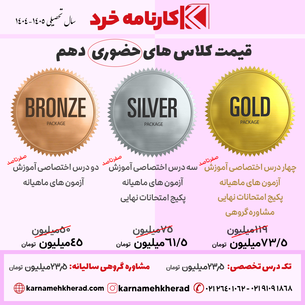 قیمت کلاس تست حضوری دهم